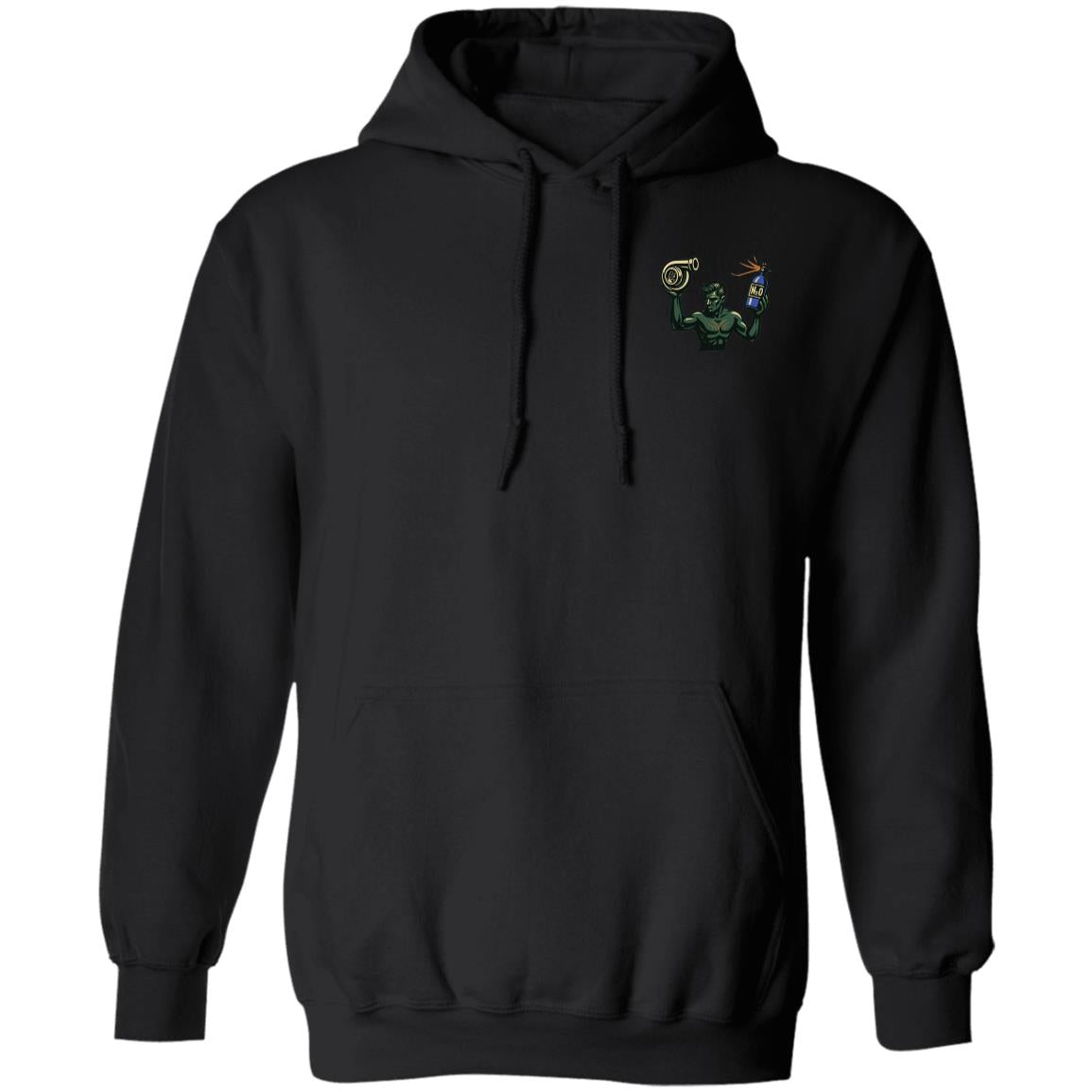 Boosted Detroit Spirit Pullover Hoodie in Black, with a green kneeling statue hot rod design
