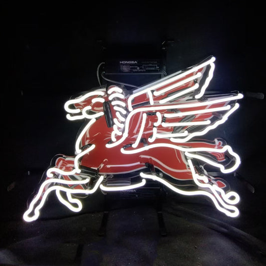 Mobilgas Flying Horse White Neon Sign | Detroit Rod and Custom