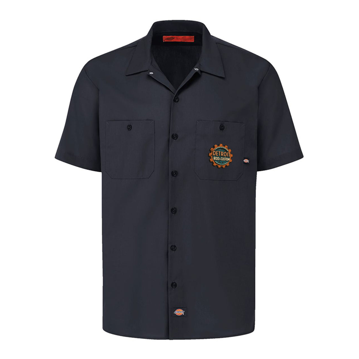 Black Dickies short-sleeve work shirt, front view, with a small DRC logo on the chest.