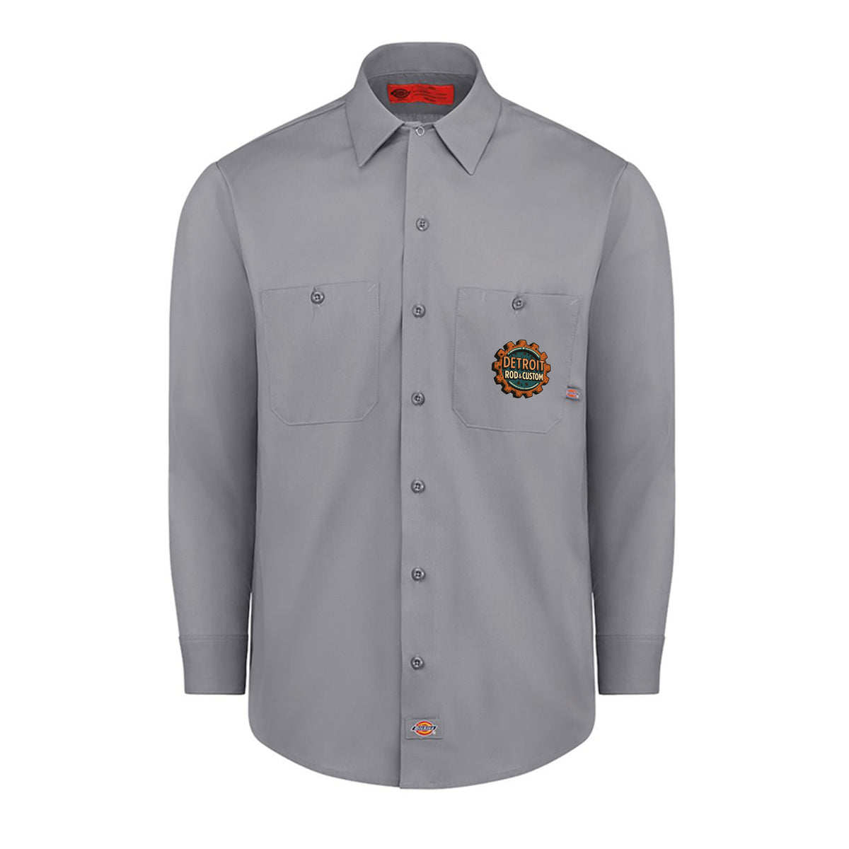 Graphite Grey Dickies long-sleeve work shirt, front view, with a small DRC logo on the chest.