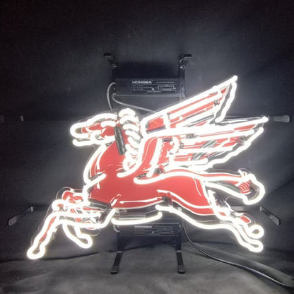 Mobilgas Flying Horse White Neon Sign | Detroit Rod and Custom