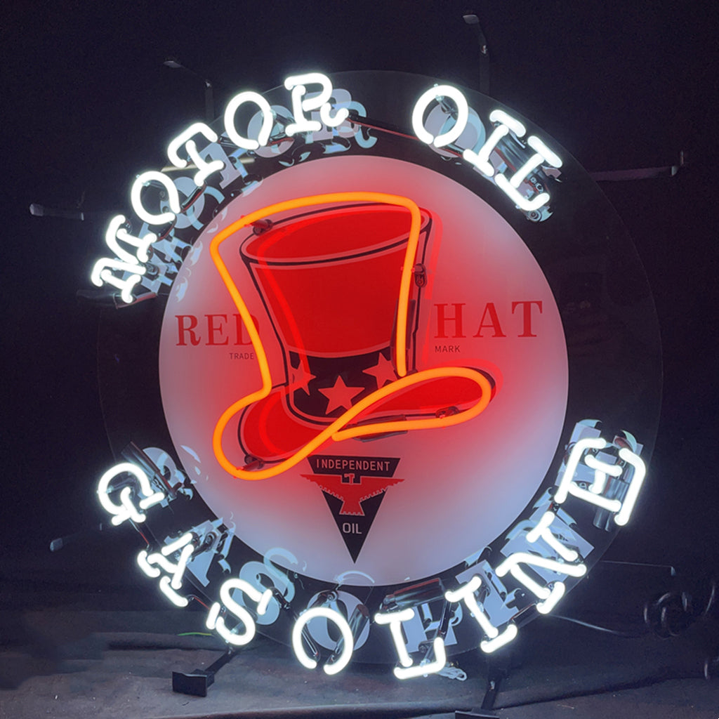 Motor Oil Gasoline Red Hats Neon Sign | Detroit Rod and Custom