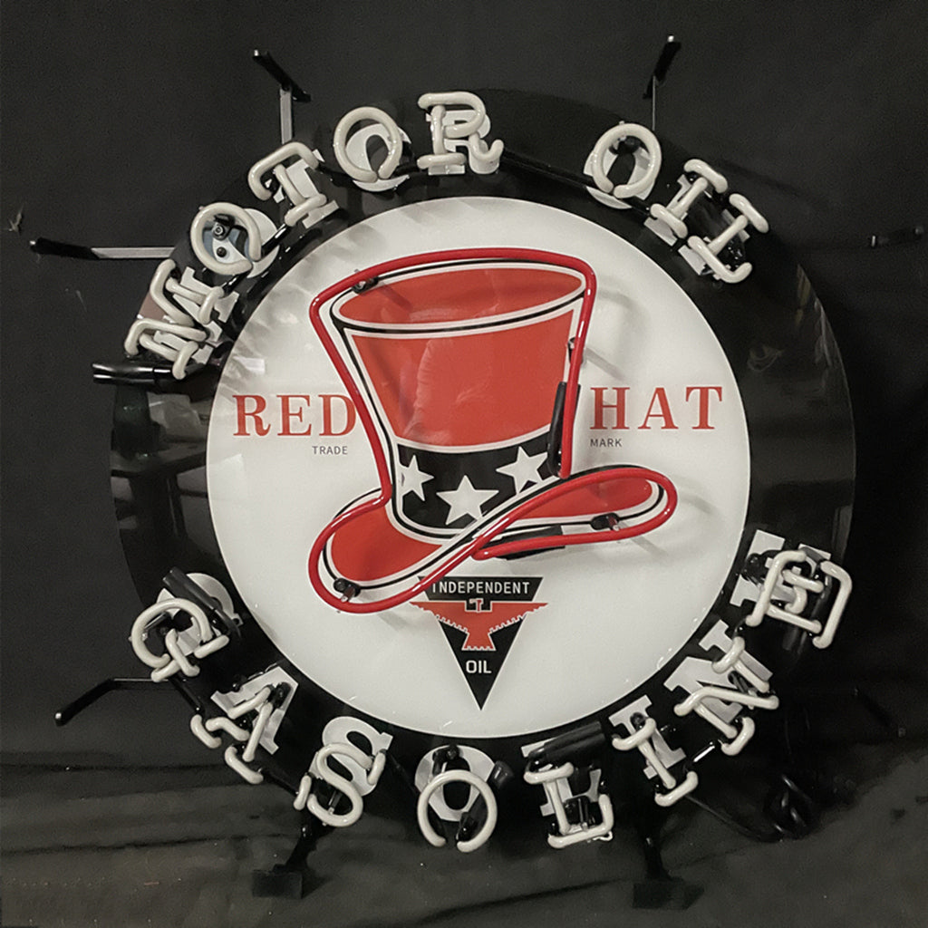Motor Oil Gasoline Red Hats Neon Sign | Detroit Rod and Custom