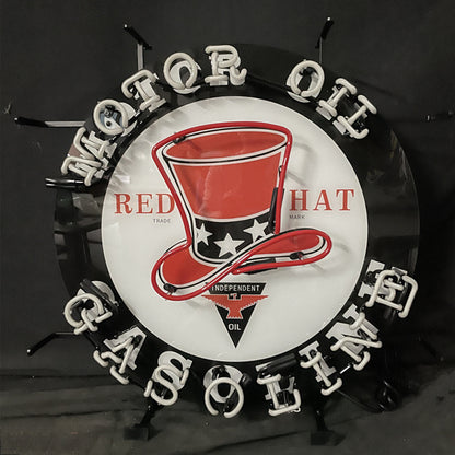 Motor Oil Gasoline Red Hats Neon Sign | Detroit Rod and Custom
