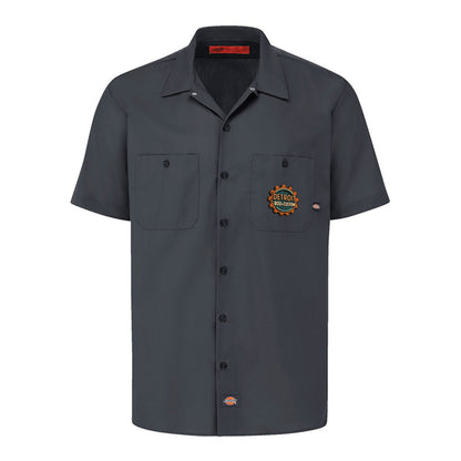 Dark Charcoal Dickies short-sleeve work shirt, front view, with a small DRC logo on the chest.