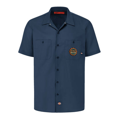 Dark Navy Dickies short-sleeve work shirt, front view, with a small DRC logo on the chest.