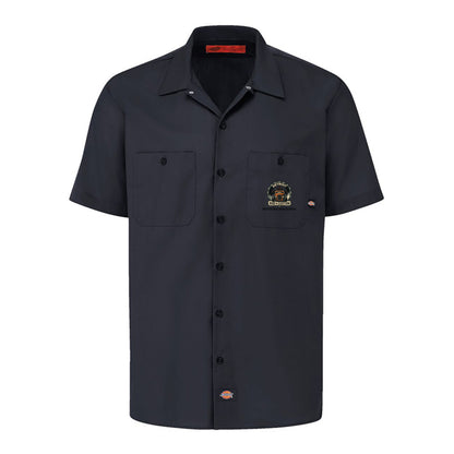 Black Dickies short-sleeve work shirt, front view, with a small DRC gear logo on the chest.
