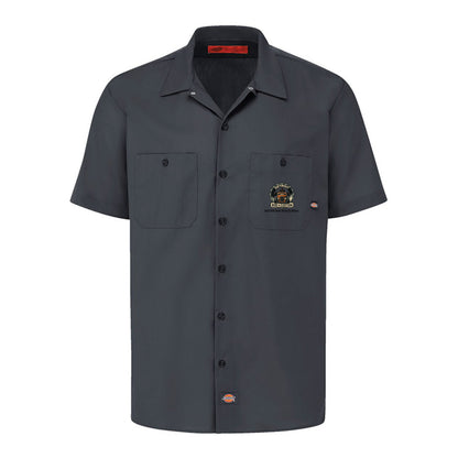 Dark Charcoal Dickies short-sleeve work shirt, front view, with a small DRC gear logo on the chest.
