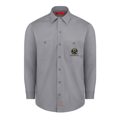 Graphite Grey Dickies long-sleeve work shirt, front view, with a small DRC logo on the chest.