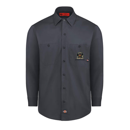 Dark Charcoal Dickies long-sleeve work shirt, front view, with a small DRC logo on the chest.