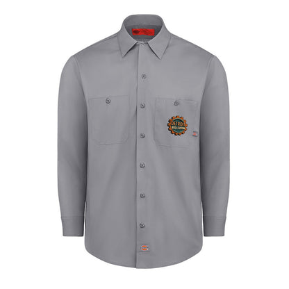 Graphite Grey Dickies long-sleeve work shirt, front view, with a small DRC logo on the chest.